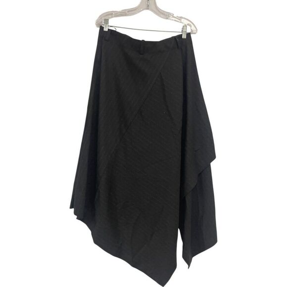 Zara Womens Midi Skirt Large L Black Pinstriped handkerchief Asymmetric High Low - Picture 3 of 8
